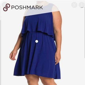 Nordstrom Tash and Sophie Blue Asymmetrical Hem Ruffle OverLay Cocktail Dress 1X